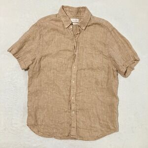 Porter & Ash 100% Linen Short Sleeve Button Down Shirt Men's Size L Tan Beige